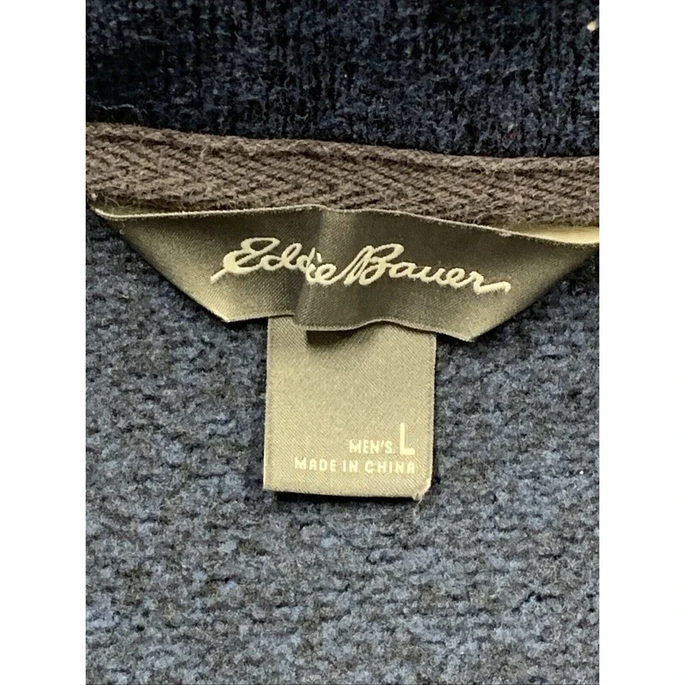 Eddie Bauer Sweater Adult Men Large Dark Blue Fleece Henley Pullover Snap Button